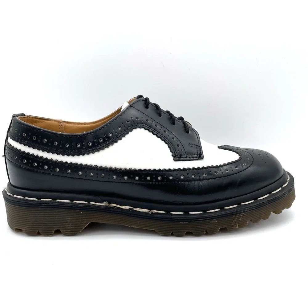 Dr. Martens 3989 Made in England Black White Wingtip Brogue Shoes Women's Size 7